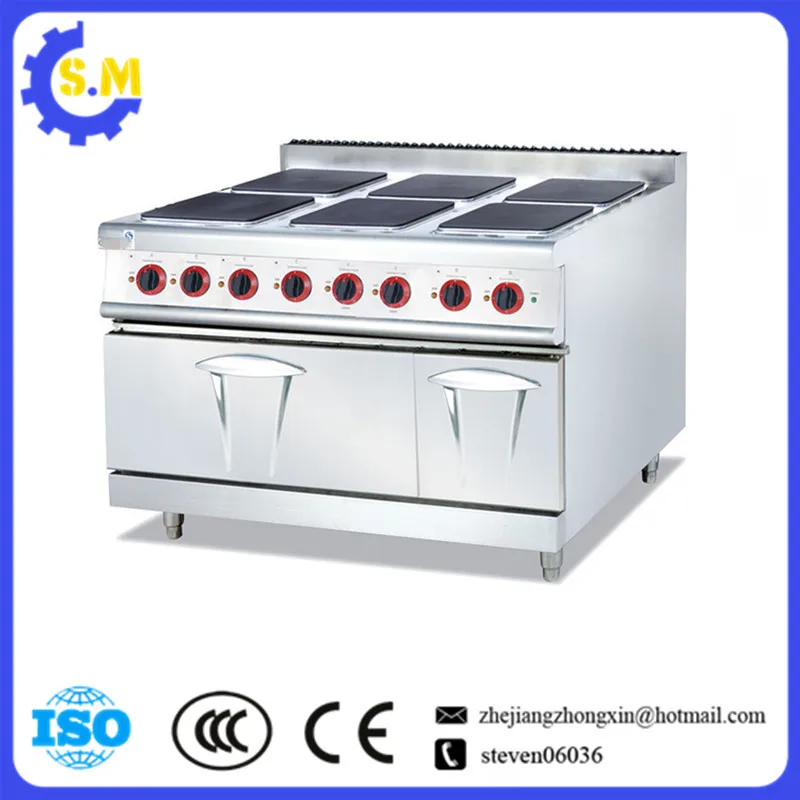 Vertical 6 burners electric stove with oven stainless steel body Commercial luxury furnace combination furnace Continuous oven