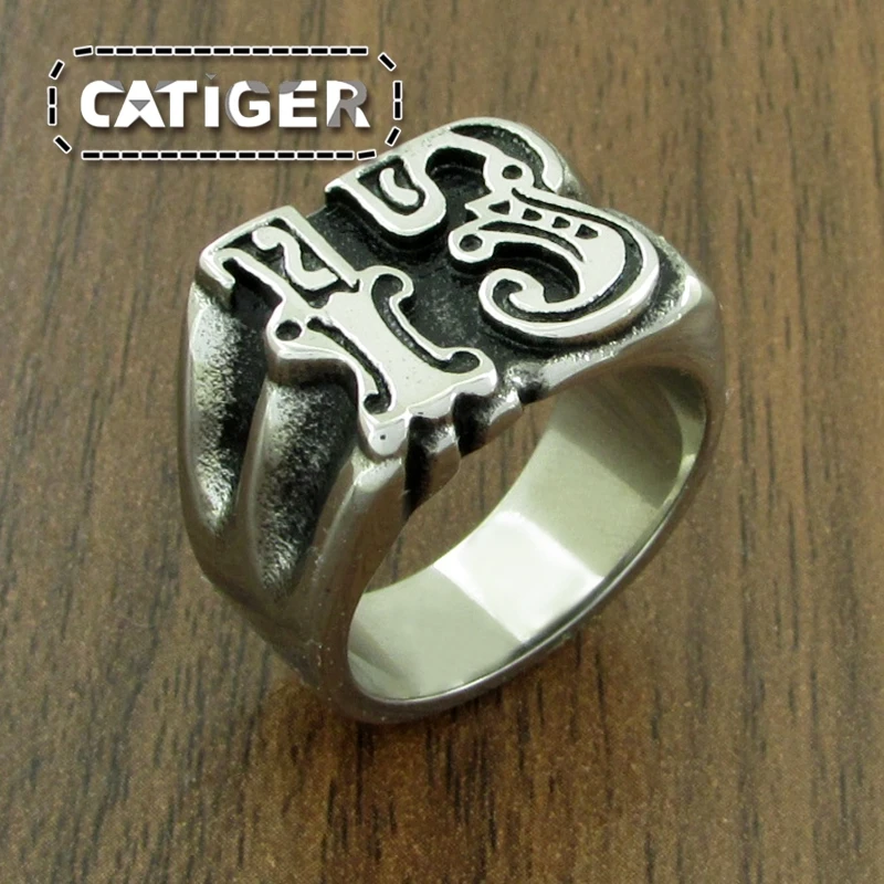 Vintage US Size 7-13# 316L Stainless Steel Gold Plated Black Silver Color Number 13 Motor Biker Ring Jewelry