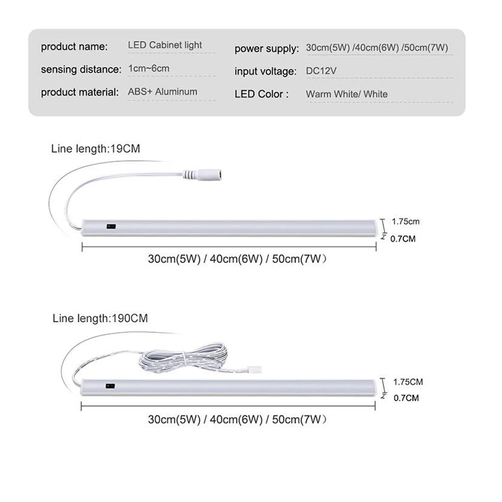 DC12V Smart LED Kitchen Light Hand Sweep Sensor Night Light 30/40/50 CM High Brightness Backlight for Cabinet Wardrobes Drawer