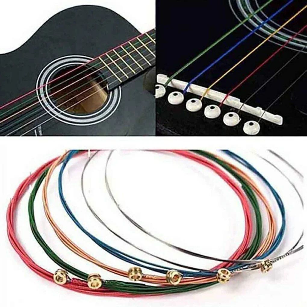 6Pcs/Set Acoustic Guitar Strings Rainbow Colorful Guitar Strings E-A For Acoustic Folk Guitar Classic Guitar Multi Color Parts