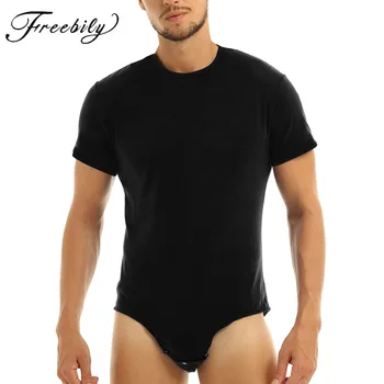 メンズ半袖ボディスーツ,ワンピース,ベーシック,プレス,ボタン,クロッチ,Tシャツ