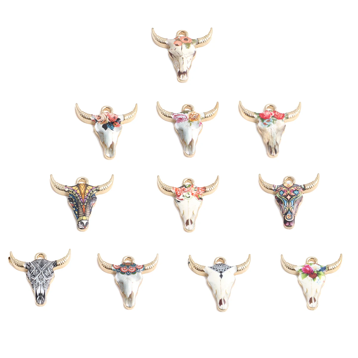 10 PCs Cow Charms Zinc Based Alloy Multicolor Enamel Charms Animal Pendants Gold Color 22* 21mm For DIY Jewelry Making