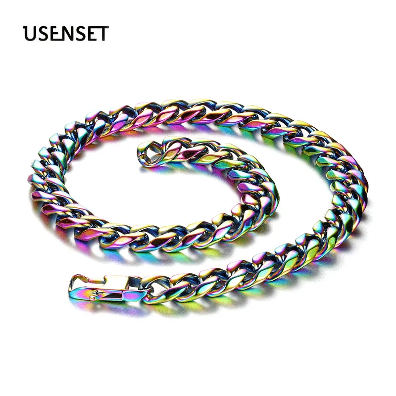 5MM 7MM 12MM 15MM Colorful Cuban Link Chains Necklace Hip Hop Jewelry Fer Men 48/60/72CM