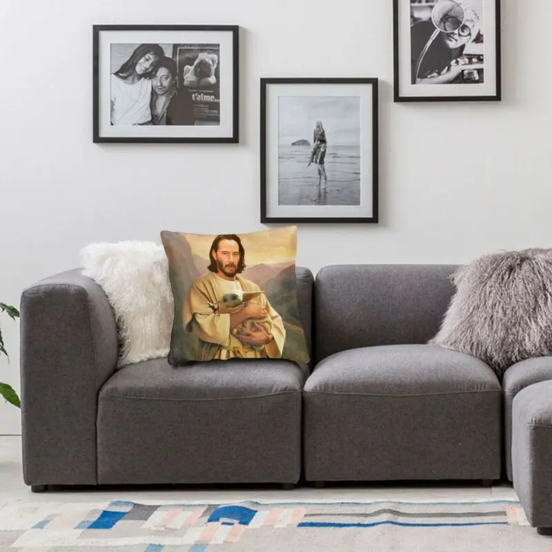 Jesus Saint Keanu Reeves And Baby Throw Pillow Cover Decoration 3D Print Cushions Seat for Sofa Double-sided Funny Pillowcase