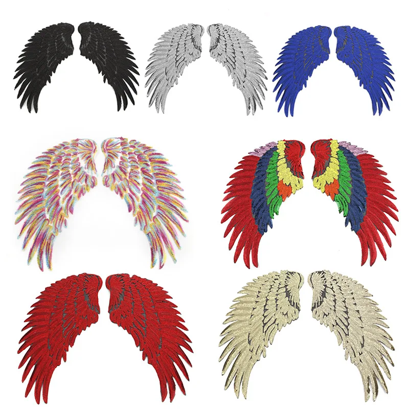 AHYONNIEX 1 Pair Large Sequins Wing Patches Applique for Jeans DIY Accessories Cute Sew on Cloth Badge Embroidery Stickers