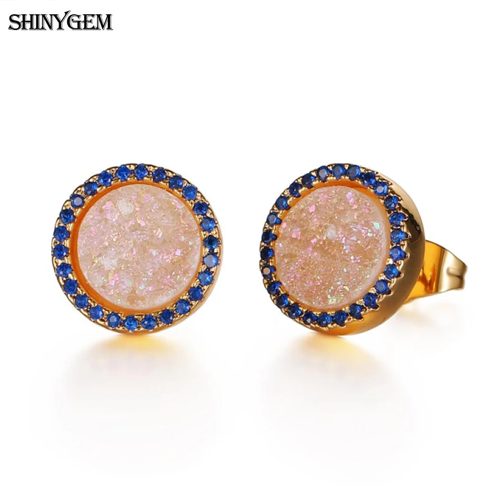 ShinyGem 2020 Trendy 10mm Round Sparkling Opal Crystal Druzy Micro  Inlay Zircon Gold Plating Stud Earrings For Women Gift