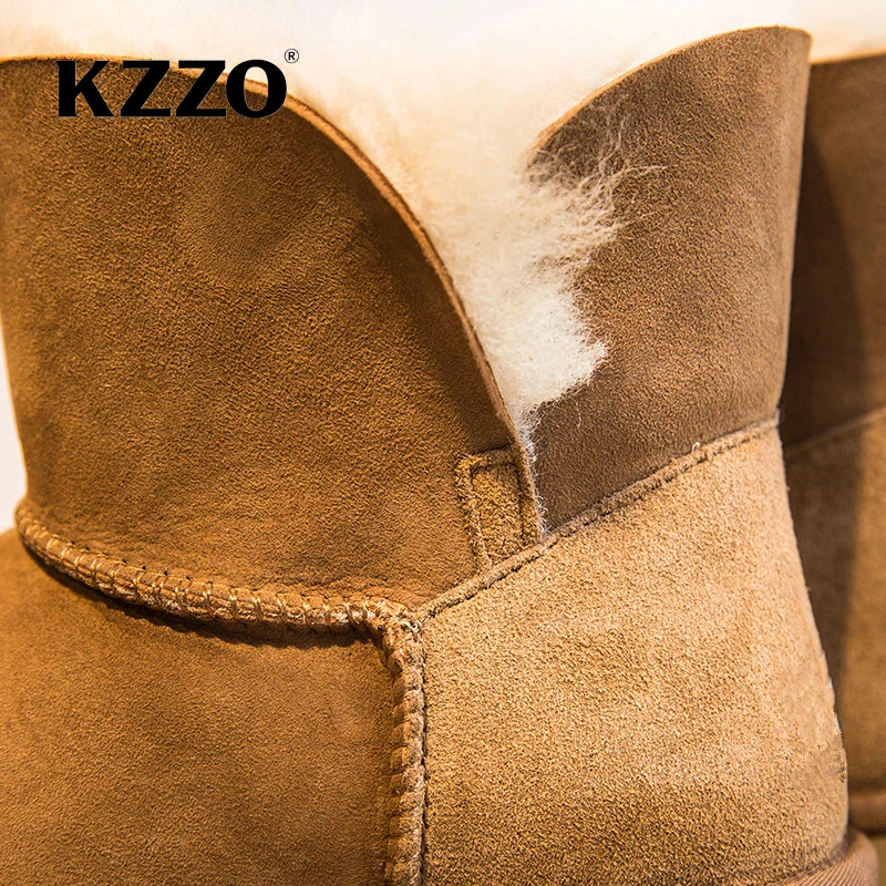 KZZO Classic Women Ankle Boots Sheepskin Suede Leather Natural Wool Fur Lined Snow Boots Australia Winter Warm Shoes Maroon