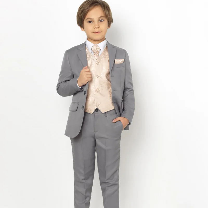 Ragazzi Smoking Cena Si Adatta A Due Pezzi Little Boy Vestito Grigio Dentellato Risvolto Formale Smoking del Vestito Dei Capretti Dei Bambini Abbigliamento Formale