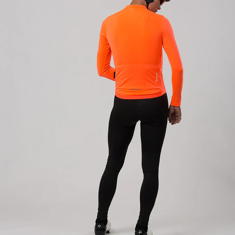 SPEXCEL 2019 Bright orange Pro aero 2 Brushing  thermal fleece cycling jersey long sleeve winter with Seamless cuff men & women