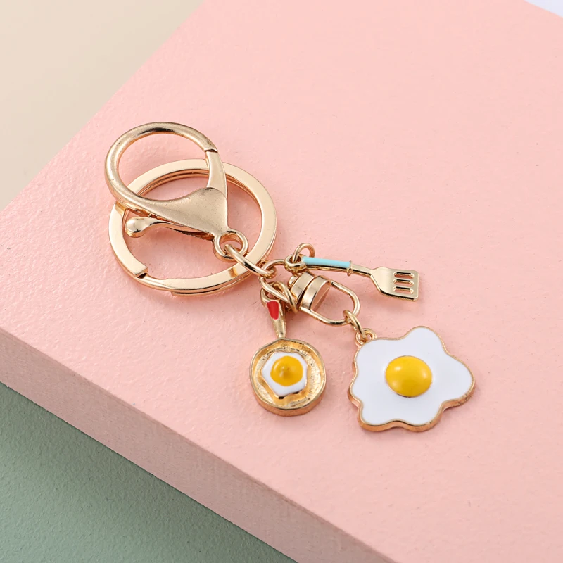 New Cook Keychain Lovely Enamel Key Ring Fried Egg Omelette Pan Shovel Kitchenware Key Chain Chef's Gift DIY Jewelry Handmade