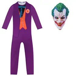 Kids Heath Ledger Cosplay Suit Halloween Costume Mens Movie The Dark Knight Carnival Party Joker Purple Jumpsuit Mask Full Sets