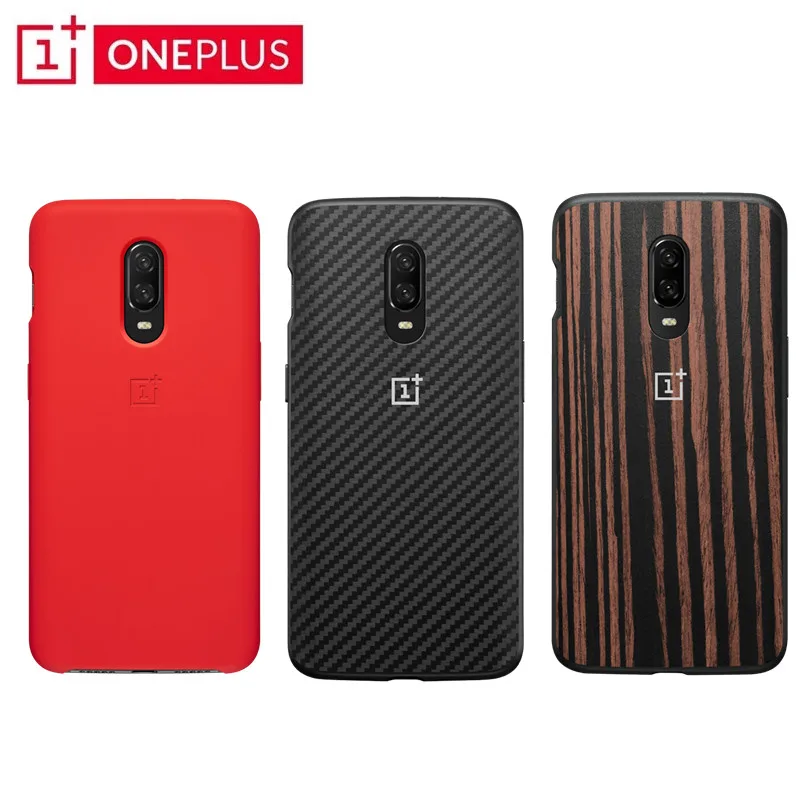 

100% Original Official For OnePlus 6T Genuine Karbon Silicone RED Bumper Ebony Wood Slim Back Skin Hard Case Cover