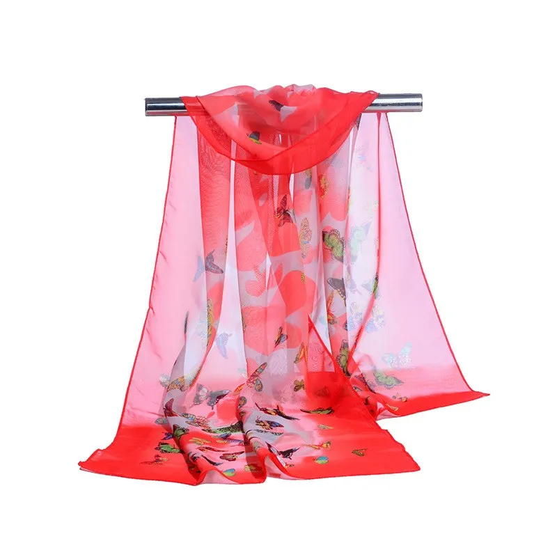 160*50cm Spring and summer Print woman Scarf butterfly Chiffon Leaves Scarf Women Pareo Wrap Sunscreen Long Cape