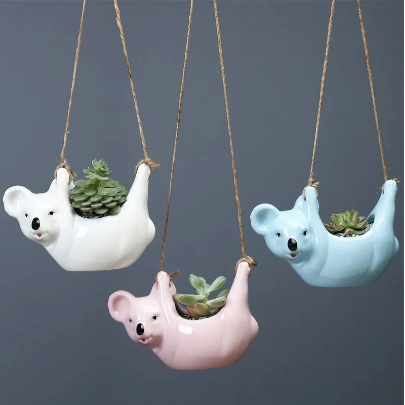 

Cute cartoon animal koala hanging pot simple creative desktop decoration succulent planting potted balcony garden decoration