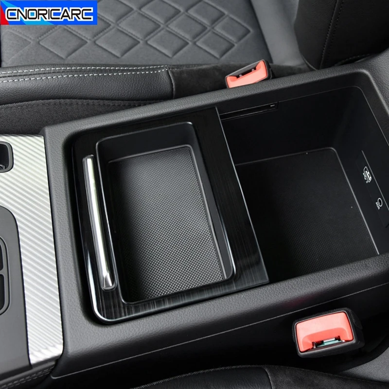 Stainless Steel Car Console Storage Box Frame Decoration Sticker Trim For Audi Q5 FY 2018-2022 Carbon Pattern Interior Accessory