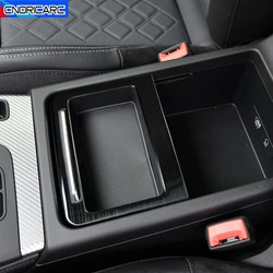 Stainless Steel Car Console Storage Box Frame Decoration Sticker Trim For Audi Q5 FY 2018-2022 Carbon Pattern Interior Accessory