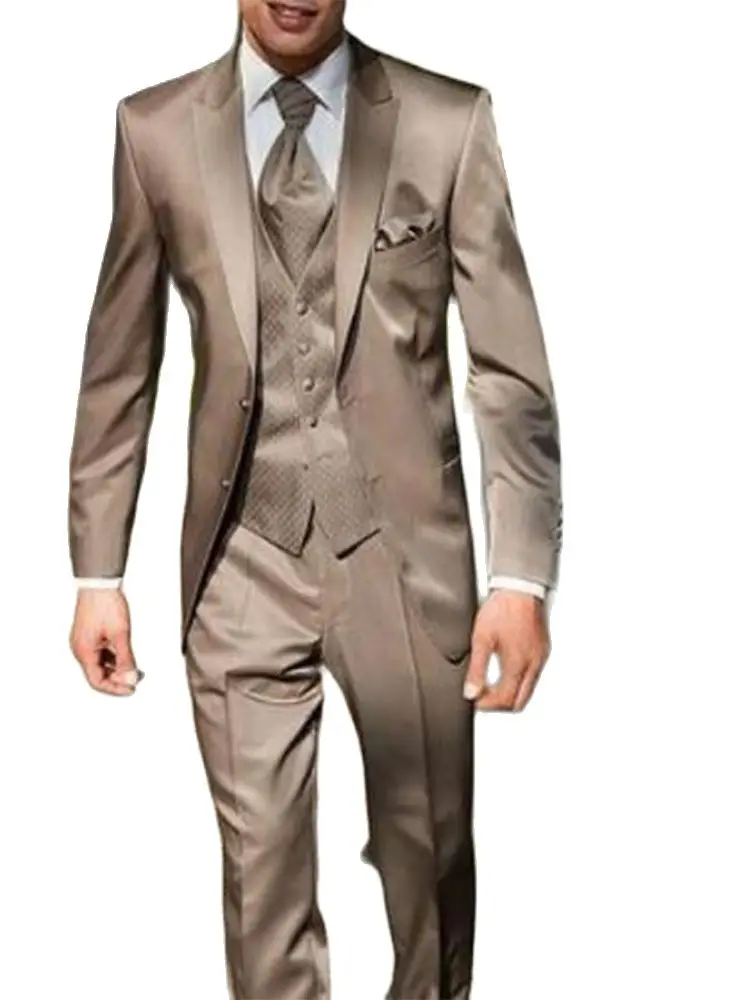 

New Arrival Dark Khaki Slim Men Suits Custom Made Blazer Trouser for Wedding Coat Groom Party Wear 3Pcs Jacket+Vest+Pants