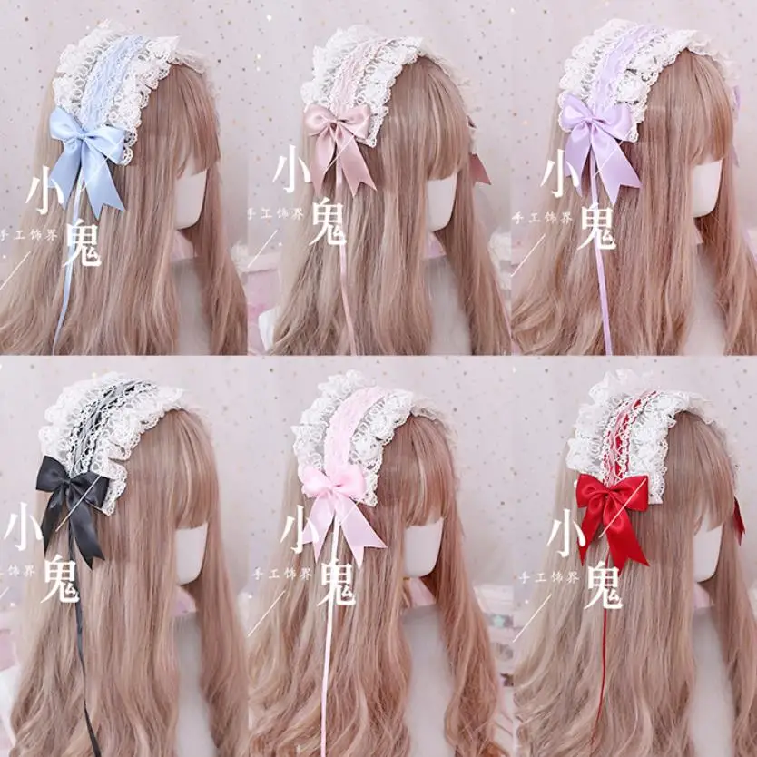 

Japanese Sweet Lolita Retro KC Headband Female Lace Trim Bowknot Headwear Cosplay Hairpin Accessories A330