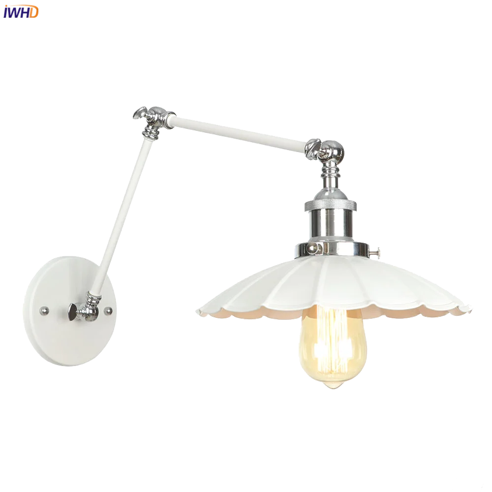 

IWHD Loft Decor White Vintage Wall Lamp Bedroom Stair Porch Swing Long Arm Industrial Retro Wall Light Fixtures Luminaire LED