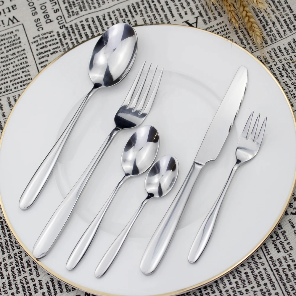 LUCF Brief Fashion 6 In 1 Cutlery Set Mirror Stainless Steel Flatware Dessert Fork Coffee Spoon Elegant Thick Utensil Dinnerware