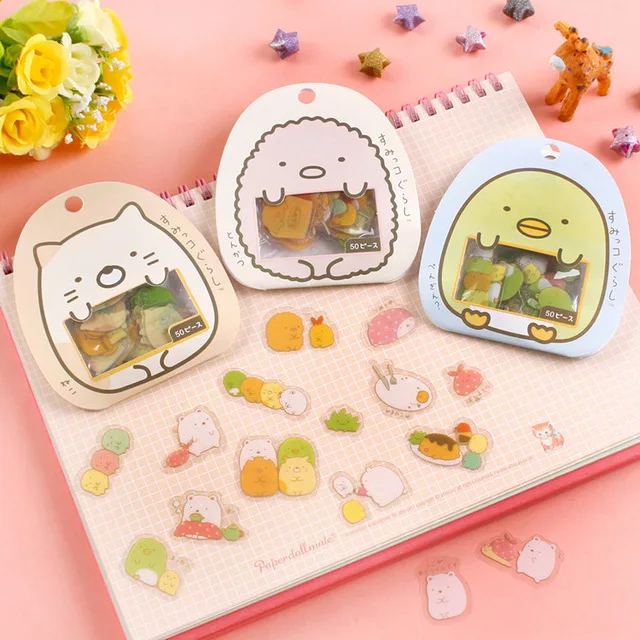 48 Túi/lô Kawaii Sumikko Gurashi Dán Dễ Thương PVC Trang Trí Văn Phòng Phẩm Miếng Dán Thêu Sò DIY Nhật Ký Album Dán Nhãn