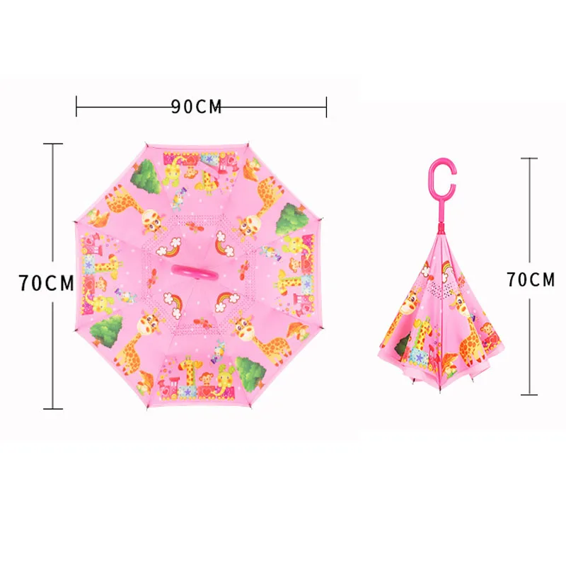 New double-layer children\'s reverse umbrella elementary school umbrella custom creative color handle cartoon children umbrella