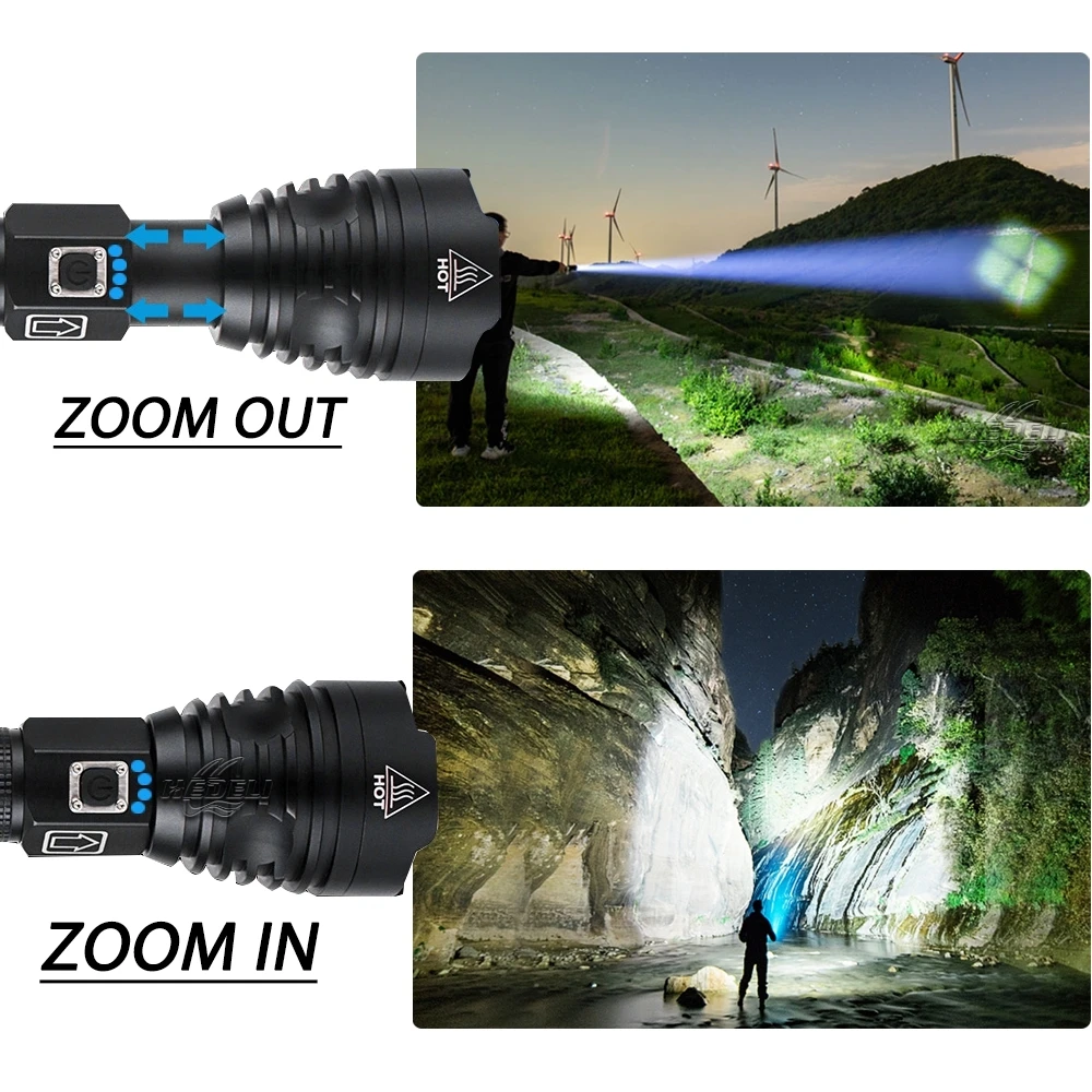 Super XHP160 Most Powerful Flashlight 18650 XHP90 Rechargeable High Power LED Flashlights 18650 USB Hunting Tactical Torch Light