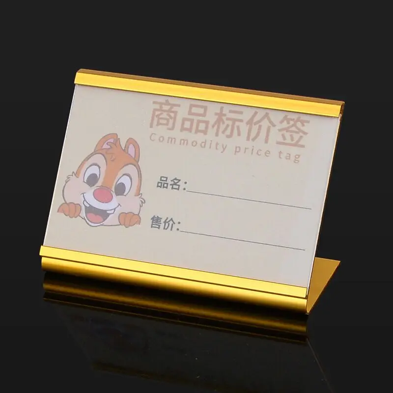 

85x55mm Aluminum Alloy Gold Silver Small Table Price Label Paper Tags Metal Number Place Card Holder Sign Holder Display Stand