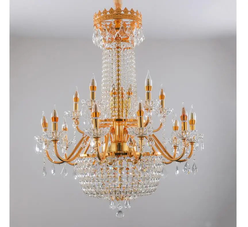 الحديثة الذهبي K9 كريستال أضواء الثريا D85cm H100cm E14 LED تركيبات إضاءة غرفة المعيشة avize بريق 90 ~ 240 فولت مصابيح متدلية