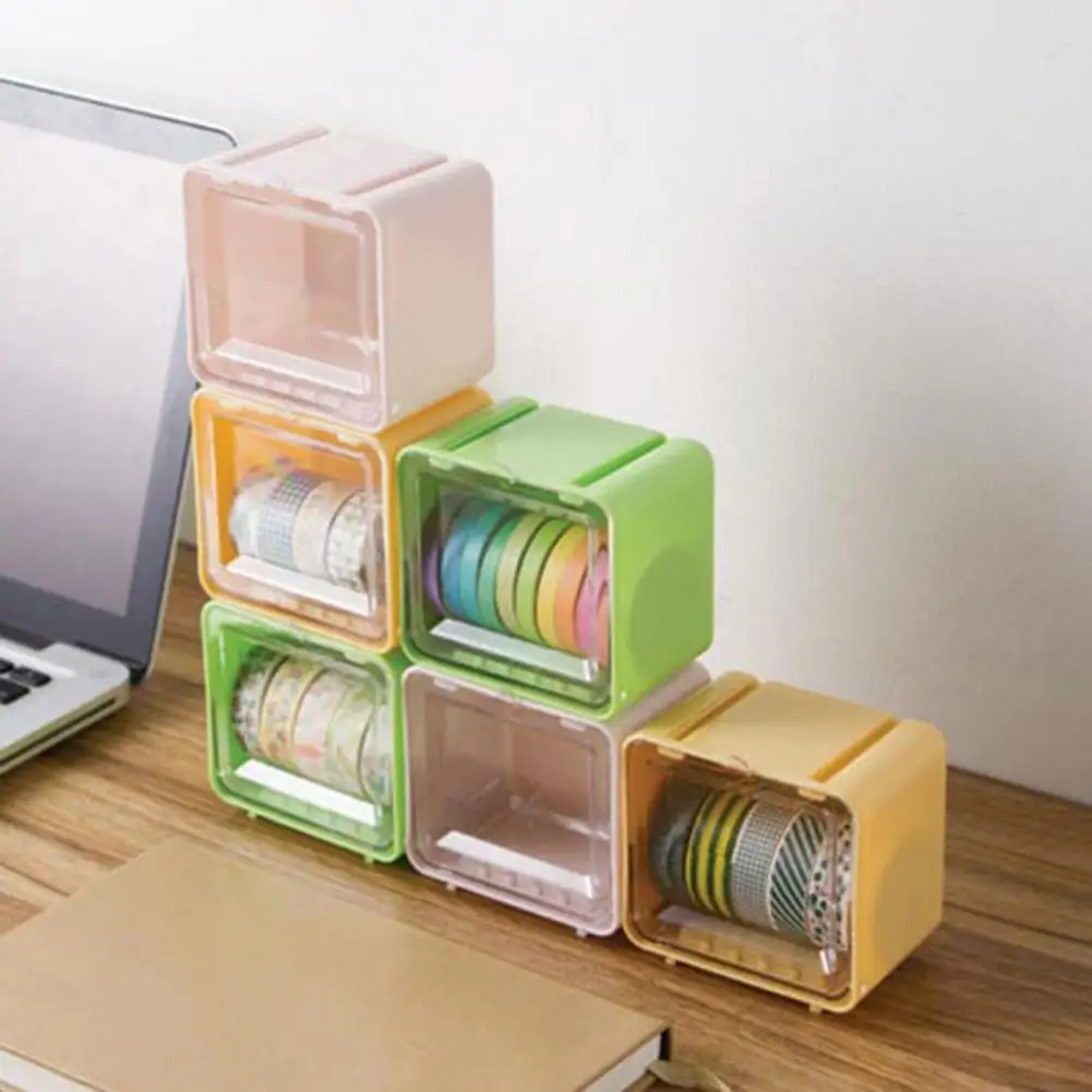 Mini Transparent Visible Desktop Multi Washi Masking Tape Dispenser Plastic Tape Storage Boxes Universal for Dorm