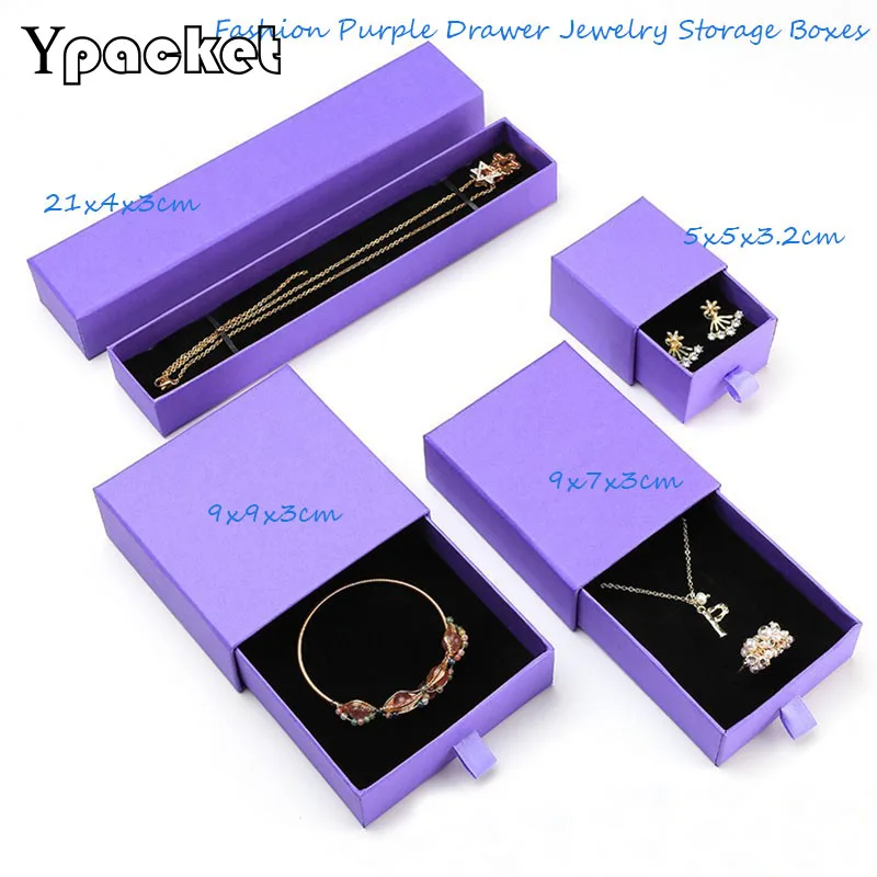 

Jewellery Organizer box 40pcs Necklace Pedant Ring Jewellery Storage Boxes Purple Drawer Gift Wedding Display Paper Boxes