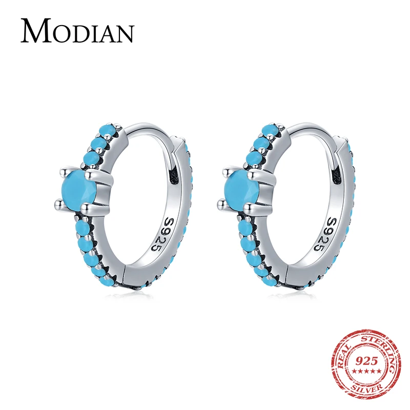 MODIAN Vintage Natural Turquoise Hoop Earrings Solid 925 Sterling Silver Luxury Trendy Earring For Women Wedding Jewelry Brincos