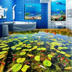 Personality custom flooring 3d wallpaper pond duckweed clear river washroom bedroom 3d thick floor painting Papel de parede обои
