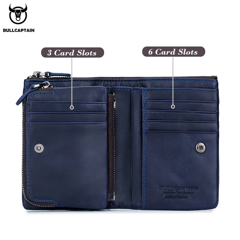 Bullcaptain Vintage Leather Buckle Wallet Coin Purse Wallet Card Men\'s Wallet Cartera Hombre Men\'s Handbag RFID Holder