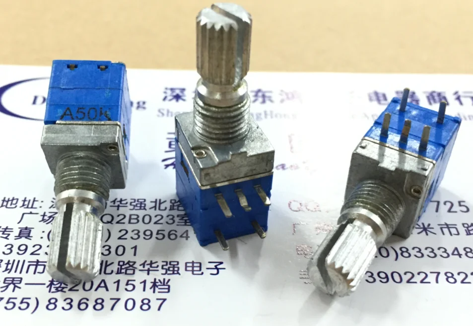 2pcs Sealed 09 type precision potentiometer single gang with switch a50k axis length 15mm phonograph potentiometer