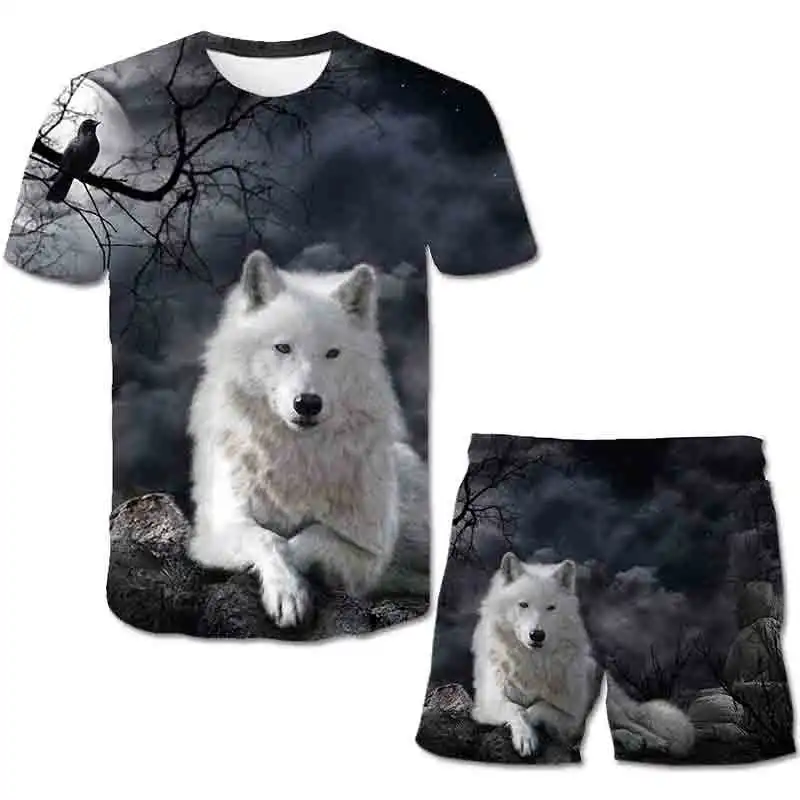 Neue männer casual shorts sommer laufen outdoor shorts 3D drucken Farbe glow wolf Shorts + T hemd Anzug Sets shorts lässig bademode