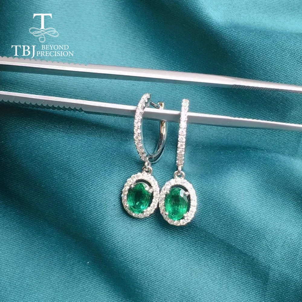 tbj Luxury diamond natural emerald earring 14k white gold fine jewelry for women classic design dianna design earring