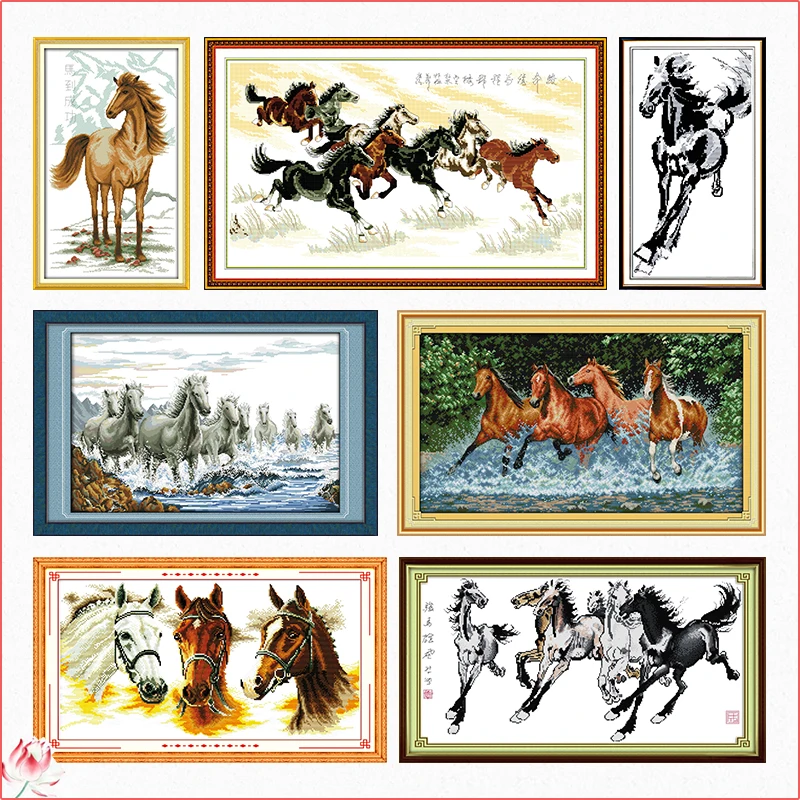 Cross Stitch Kit Embroidery Needlework Galloping Steed Series Stamped Patterns 11CT 14CT Printed Counted Crafts Deco Art Sewing