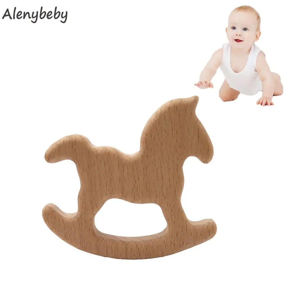 

Organic Baby Teether Beech Wooden Trojan Horse Teether DIY Wood Teething Pendent Eco-Friendly Safe Baby Teething Chew Produc Toy