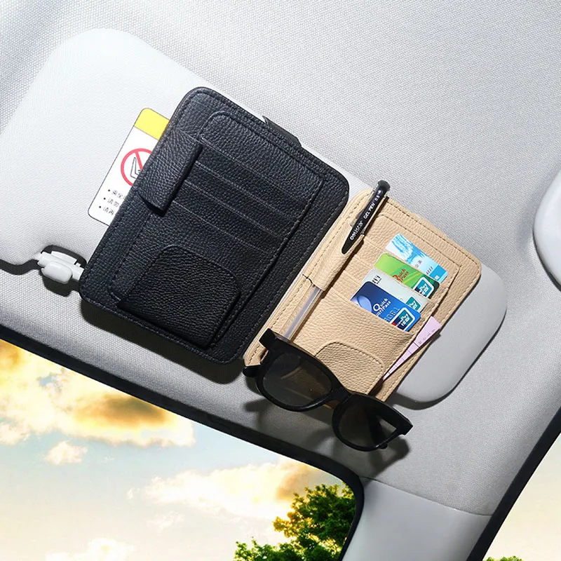 Multifunction PU Car Visor Organizer Sunglasses Tickets Cards Storage Holder Sun Visor Accessory