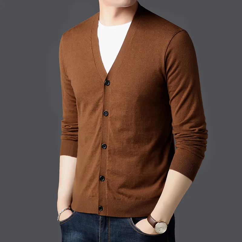 

MRMT 2024 Brand Spring and Autumn Men's Sweater V-neck Knit Cardigan for Male Thin Solid Color Long Sleeve Slim Sweater Jacket