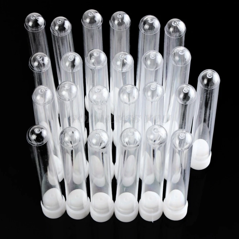 50Pcs/Set Plastic Test Tubes Transparent Test Tube 15x100mm Clear Plastic Vials Lab Test Tubes with  Stoppers 12ml