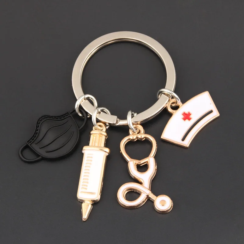 New Doctor Keychain Medical Tool Key Ring Injection Syringe Stethoscope Nurse Cap Key Chain Medico Gift DIY Jewelry Handmade