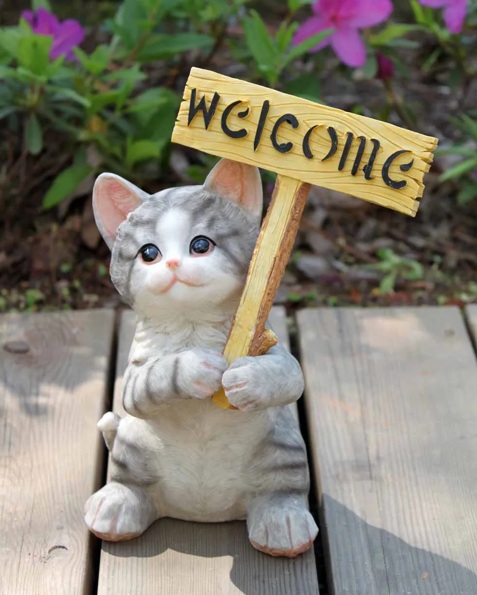 

Outdoor Garden Resin Maine Cat Welcome Card Ornaments Home Livingroom Figurines Crafts Balcony Villa Cafe Sculpture Decoration