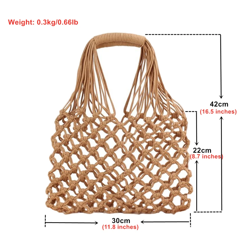 New Handwork Woven Straw Beach Bag for Women Summer Casual Hollow-out Shopping Travel Bag Cotton Rope Net Soft Handbag IL00588