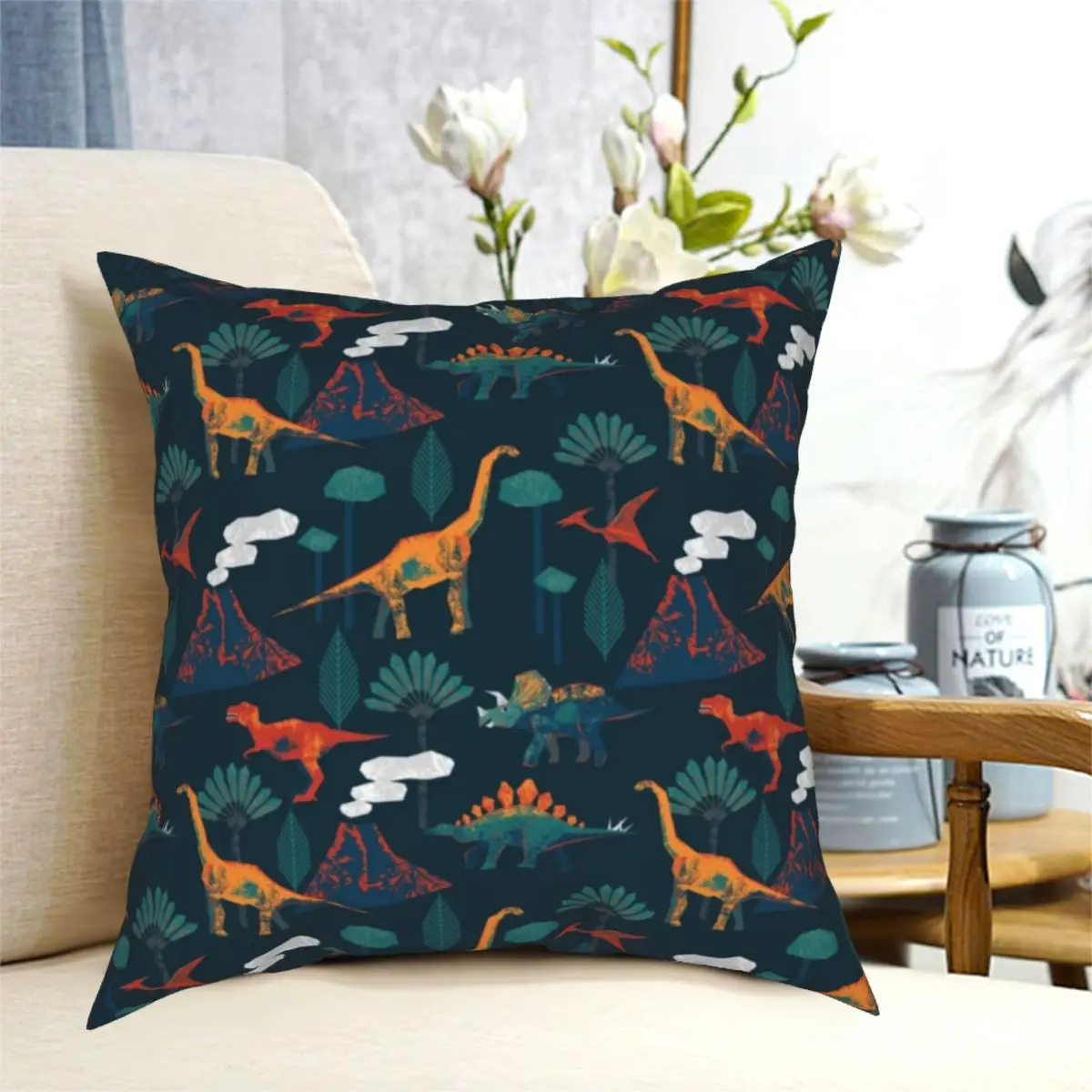 Dinosaur With Triceratops Pillowcase Printed Cushion Cover Decoration Animal Cartoon Cute Throw Pillow Case Cover Home 40X40cm