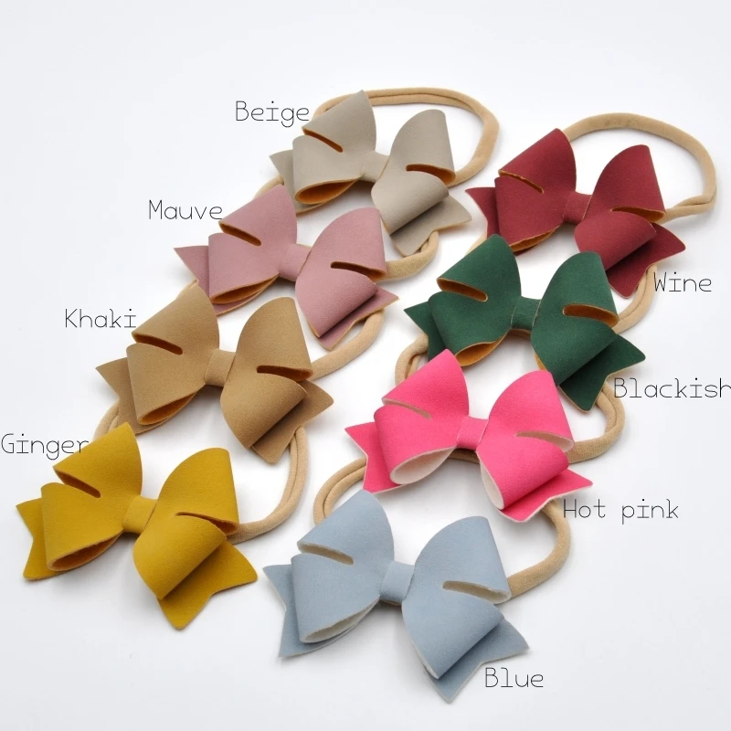 

16Pcs/Lot Faux Leather Bow Hair Clips Soft Nude Nylon Headband For Toddlers Schoolgirl Barrette Baby Girl Hair Accessories