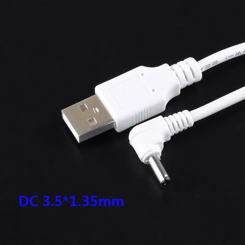 DC Power Plug USB Convert To 3.5*1.35mm/DC 3.5*1.35 White Black L Shape Right Angle Jack With Cord Connector Cable