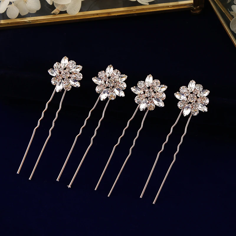 

4 Pieces Rhinestone Wedding Hair Clips Bridal Hair Pins Crystal Bobby Pins