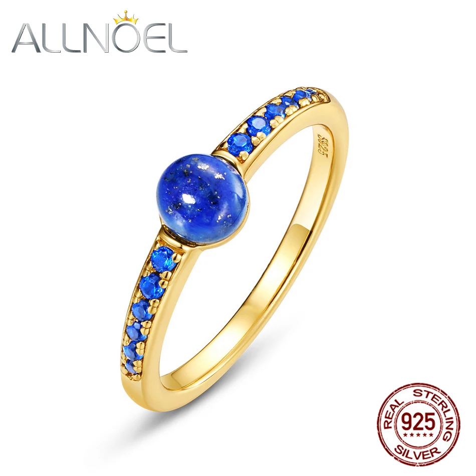 

ALLNOEL 925 Sterling Silver Candy Style Rings for Women Blue Onyx Lapis Lazuli Turquoise Stone Gold Plated Vintage Fine Jewelry